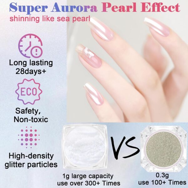 SIUSIO 1g Aurora Chrome Nail Powders, White Pearl Nail Powder Iridescent - Image 3