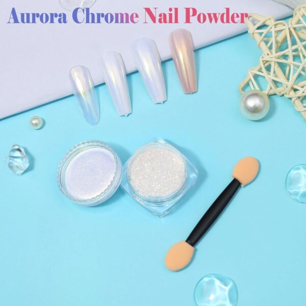 SIUSIO 1g Aurora Chrome Nail Powders, White Pearl Nail Powder Iridescent - Image 4