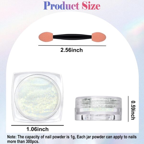 SIUSIO 1g Aurora Chrome Nail Powders, White Pearl Nail Powder Iridescent - Image 2