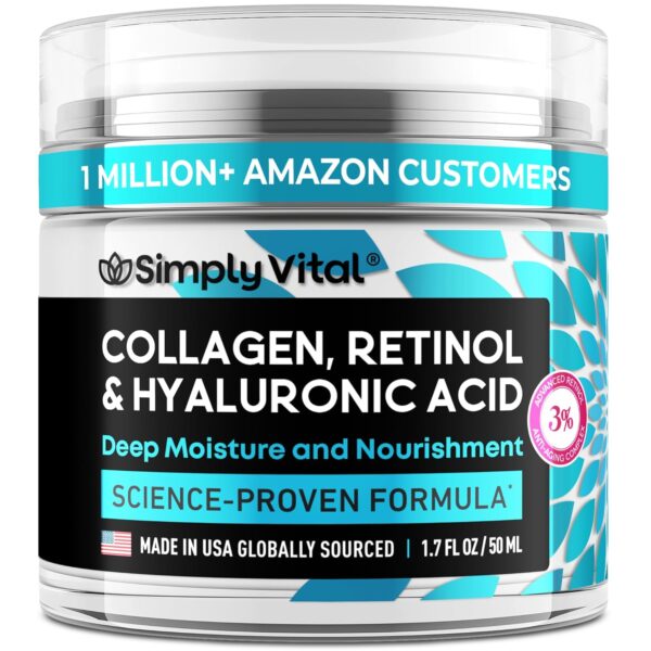 SimplyVital Collagen, Retinol & Hyaluronic Acid Cream - Anti-Aging Face Moisturizer