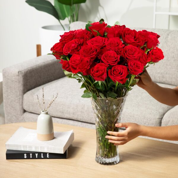 Red Roses Flowers Fresh Bouquet, Fresh Flowers for Delivery, 24 Fresh Cut Stems - Image 3