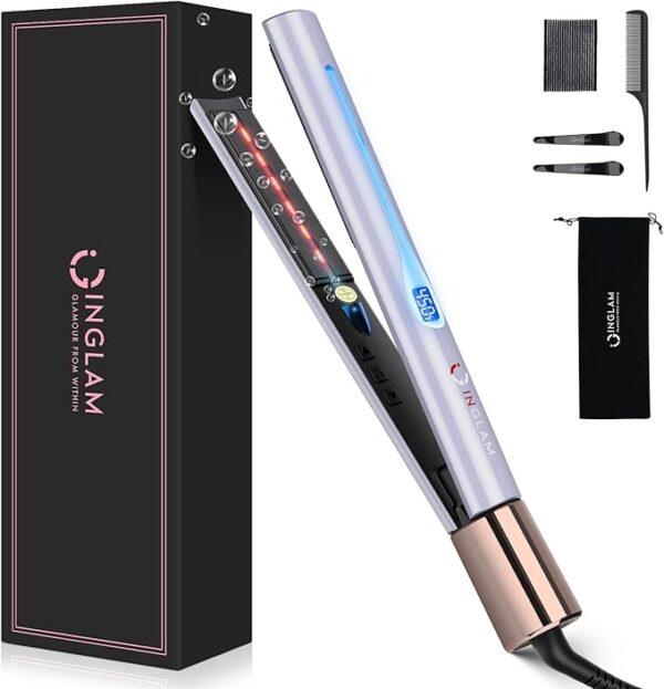 IG INGLAM Titanium Flat Iron Hair Straightener, Curling Iron 1 Inch, Infrared Negative Ionic Hair