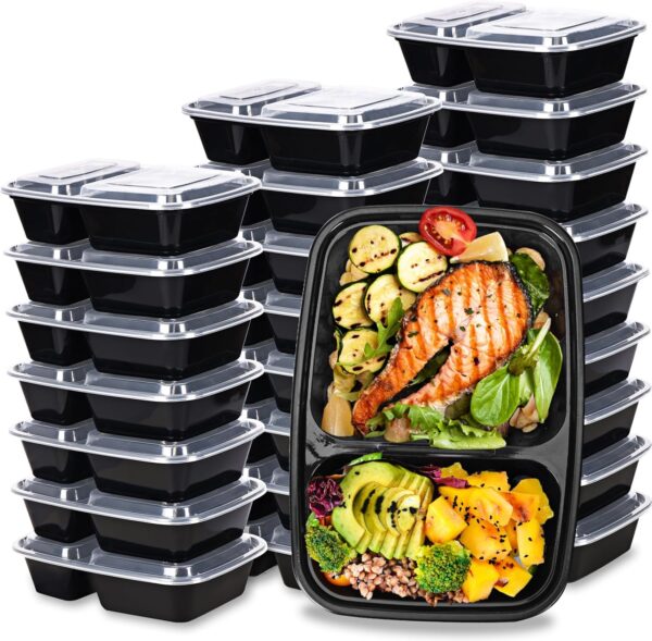 Moretoes 50 Pack 32oz Meal Prep Containers Reusable 2 Compartment Food Storage Containers