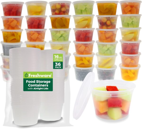 Freshware Food Storage Containers [36 Set] 16 oz Plastic Deli Containers with Lids,