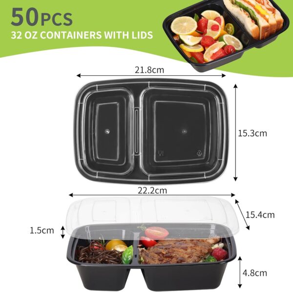 Moretoes 50 Pack 32oz Meal Prep Containers Reusable 2 Compartment Food Storage Containers - Image 2