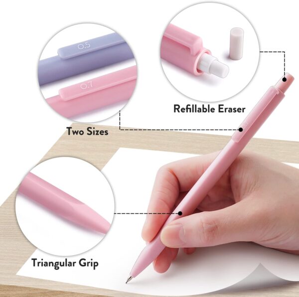 Four Candies Cute Mechanical Pencil Set, 6PCS Pastel Mechanical Pencils 0.5 & 0.7mm with 360PCS HB Pencil Leads, - Image 3