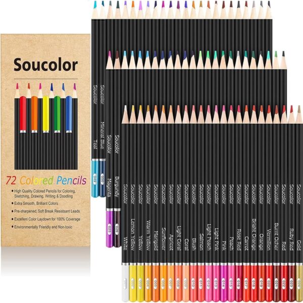 Soucolor 72-Color Colored Pencils for Adult Coloring Books, Back to School Supplies,