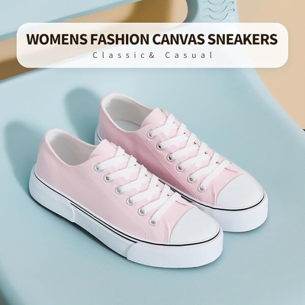 hash bubbie White Sneakers for Women Low Top Canvas Shoes Womens Canvas Sneakers Women's - Image 2