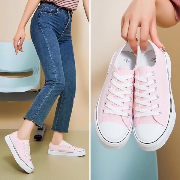 hash bubbie White Sneakers for Women Low Top Canvas Shoes Womens Canvas Sneakers Women's - Image 3