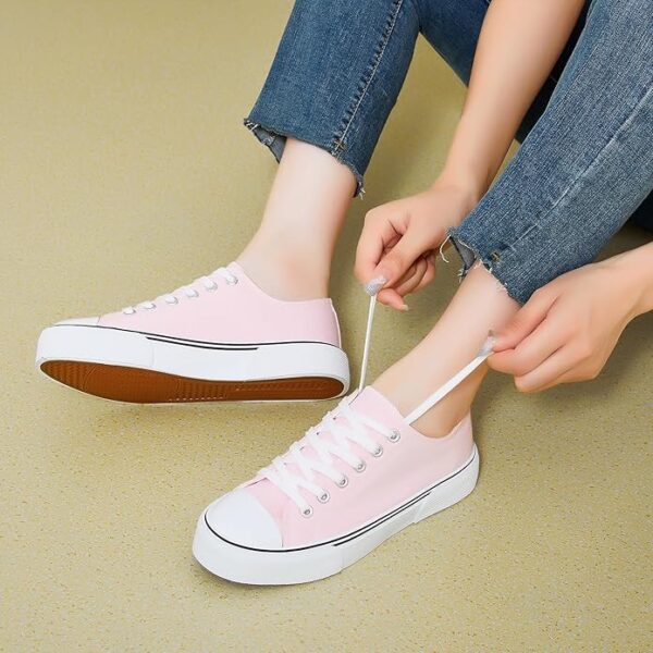 hash bubbie White Sneakers for Women Low Top Canvas Shoes Womens Canvas Sneakers Women's - Image 4