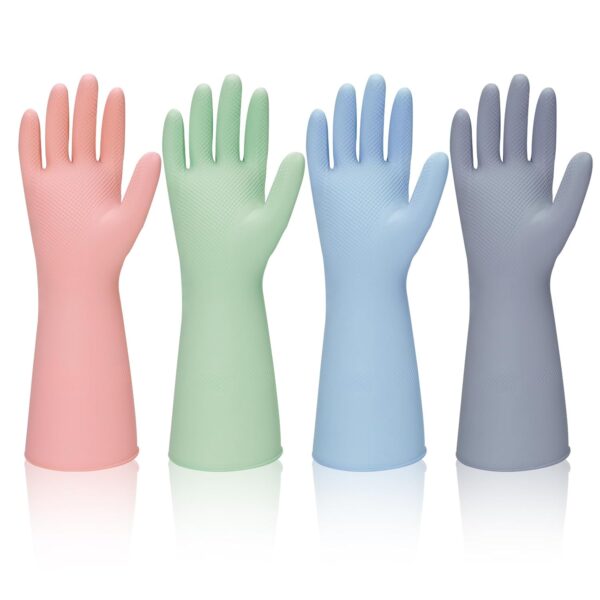 Rubber Kitchen Dishwashing Gloves - 4 Pairs Reusable Household Cleaning Gloves
