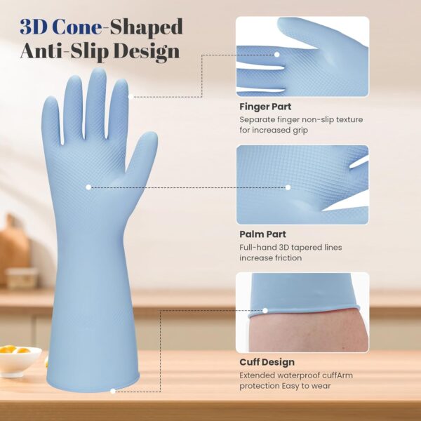 Rubber Kitchen Dishwashing Gloves - 4 Pairs Reusable Household Cleaning Gloves - Image 3