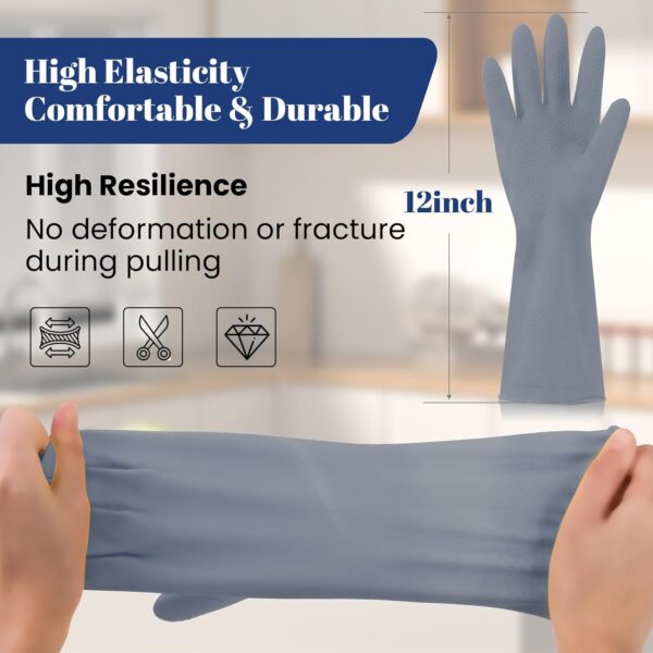 Rubber Kitchen Dishwashing Gloves - 4 Pairs Reusable Household Cleaning Gloves - Image 2