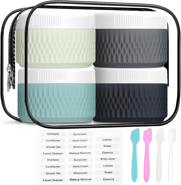 Travel Containers for Toiletries, Silicone Cream Jars BPA Free, TSA Approved 1.3oz Travel Size Containers