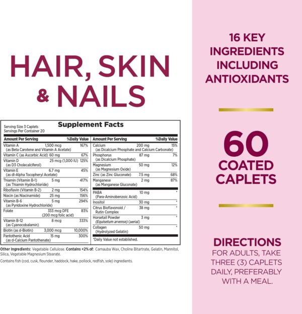 Nature's Bounty Optimal Solutions Hair Growth Supplement with Biotin, Hair Growth Vitamins with Biotin Silicon & Arginine, 1 Per Day, 30 Capsules, One Month Supply - Image 3