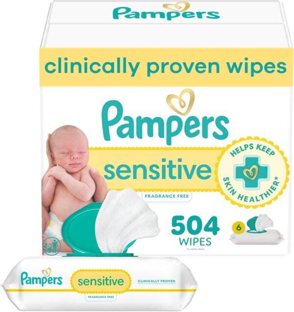Pampers Sensitive Baby Wipes, Water Based, Hypoallergenic and Unscented