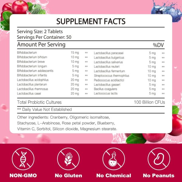 KFG Women's Probiotic, 100 Billion CFUs, 20 Strains, with Organic Prebiotics+Cranberry & D-Mannose - Image 4