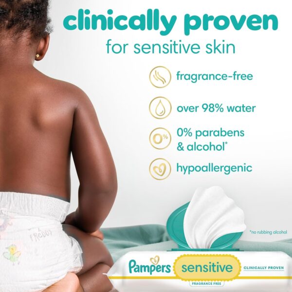 Pampers Sensitive Baby Wipes, Water Based, Hypoallergenic and Unscented - Image 4