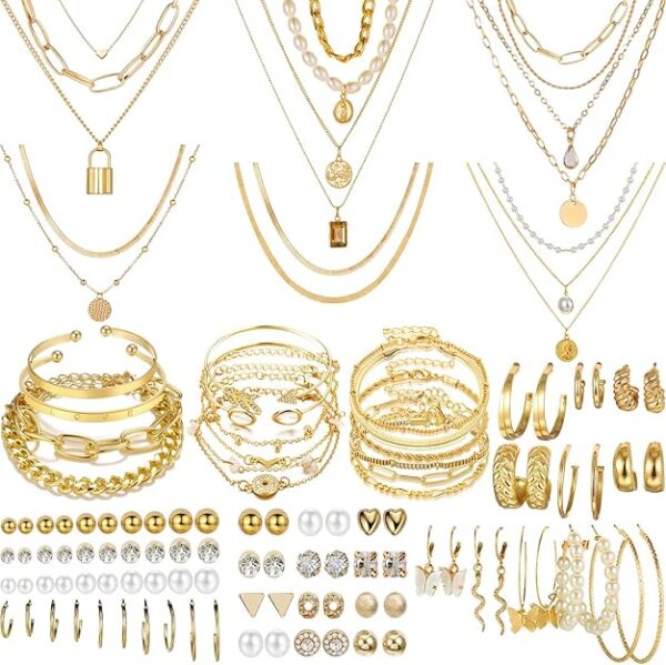 69 Pieces Gold Jewelry Set for Women Fashion Costume Jewelry Gold