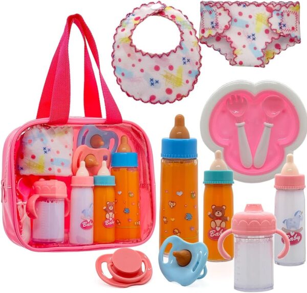 Baby Doll Accessories Magic Bottle Set - 11 Pieces Doll Feeding Pretend Playset
