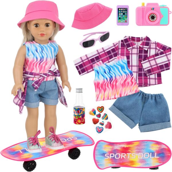 American 18 Inch Doll Skateboard Accessories and Clothes Set for 18" Dolls