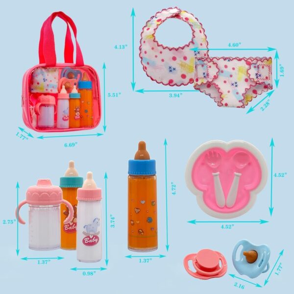 Baby Doll Accessories Magic Bottle Set - 11 Pieces Doll Feeding Pretend Playset - Image 3