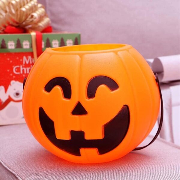 Halloween Pumpkin Bucket with Handles, Portable Trick or Treat Pumpkin Candy Bucket