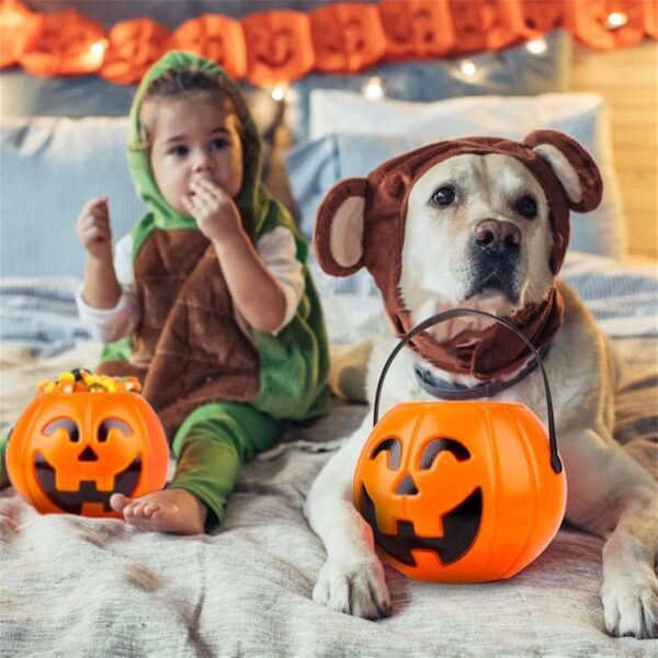 Halloween Pumpkin Bucket with Handles, Portable Trick or Treat Pumpkin Candy Bucket - Image 3
