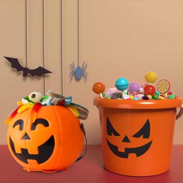 Halloween Pumpkin Bucket with Handles, Portable Trick or Treat Pumpkin Candy Bucket - Image 2
