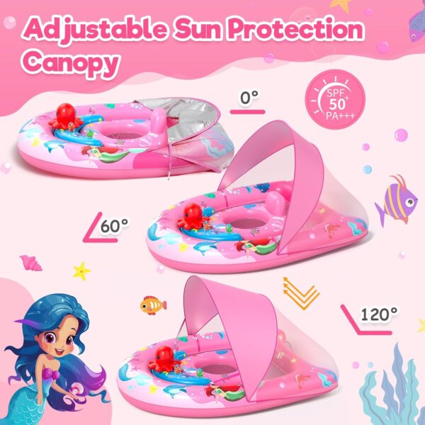 Sunrad Baby Pool Float with Canopy UPF50+ Sun Protection, Inflatable Baby Swim Float - Image 4
