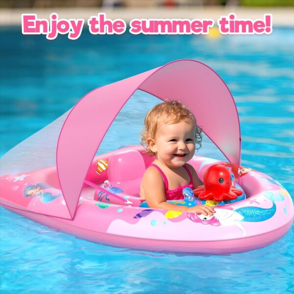 Sunrad Baby Pool Float with Canopy UPF50+ Sun Protection, Inflatable Baby Swim Float - Image 2