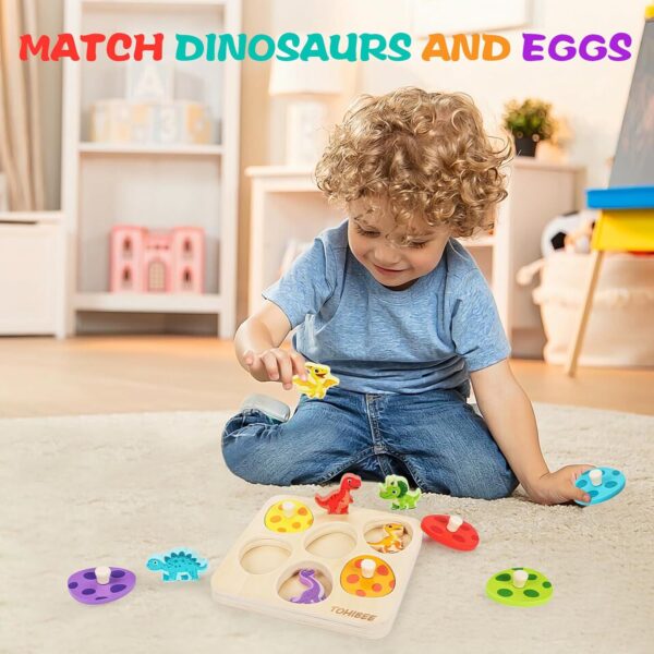 Wooden Puzzles for Toddlers 1-3, Dinosaur Matching Egg Puzzle Montessori Toys - Image 4
