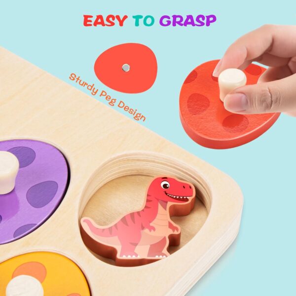Wooden Puzzles for Toddlers 1-3, Dinosaur Matching Egg Puzzle Montessori Toys - Image 2