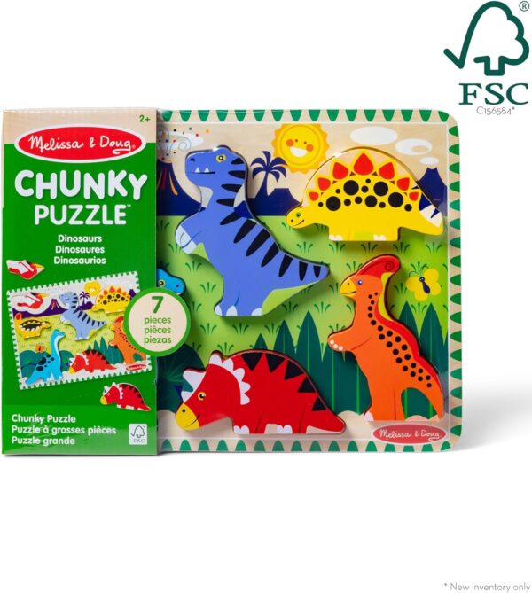 Melissa & Doug Dinosaur Wooden Chunky Puzzle (7 pcs) - FSC Certified - Image 3